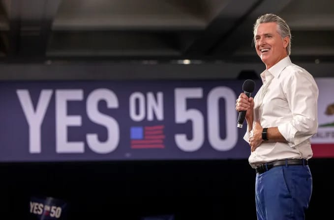 California Gov. Gavin Newsom speaks at a "Yes On Prop 50" volunteer event in Los Angeles on November 1. Jill Connelly/Getty Images